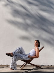 Grey Striped Linen Blend Wide Leg Trousers - Image 2 of 5