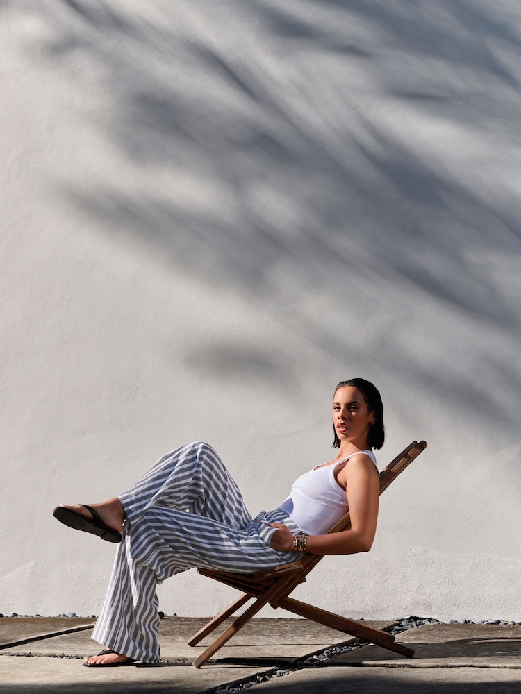 Grey Striped Linen Blend Wide Leg Trousers - Image 2 of 5