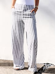 Grey Striped Linen Blend Wide Leg Trousers - Image 3 of 5