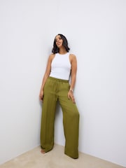 Green Elasticated Tie Waist Wide Leg Trousers - Image 1 of 8