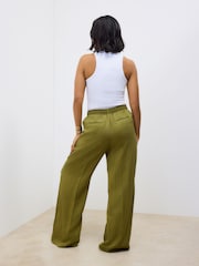 Green Elasticated Tie Waist Wide Leg Trousers - Image 2 of 8