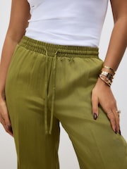 Green Elasticated Tie Waist Wide Leg Trousers - Image 4 of 8