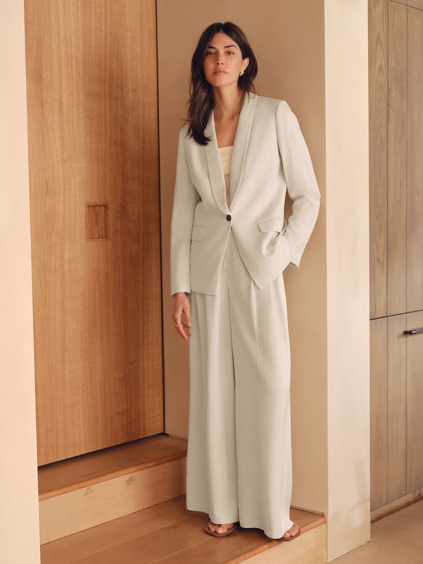 t*o様 LINEN WOOL SINGLE BREASTED LONG JAC Buy Білий - Однобортний приталений піджак преміум-якості з