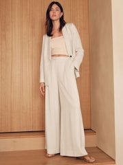 White N Premium Wide Leg Trousers with Linen - Image 1 of 8
