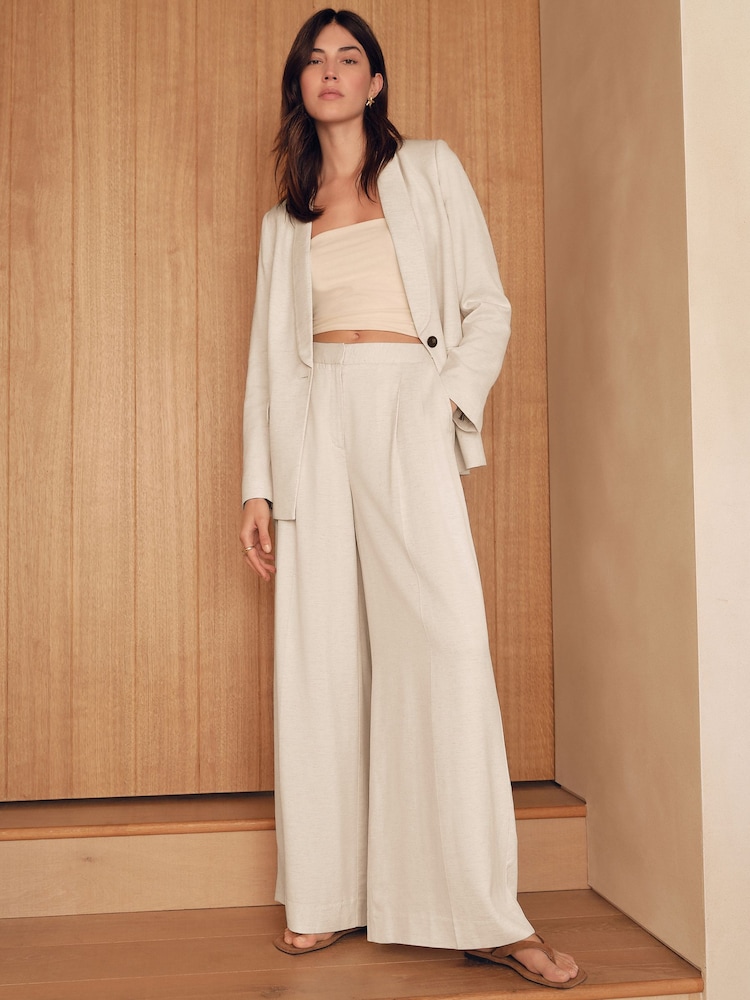 White N Premium Wide Leg Trousers with Linen - Image 1 of 8