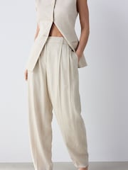 Neutral Elasticated Linen Rich Tapered Trousers - Image 2 of 8