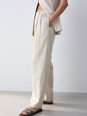 Neutral Elasticated Linen Rich Tapered Trousers - Image 3 of 8