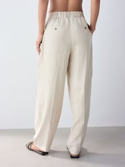 Neutral Elasticated Linen Rich Tapered Trousers - Image 4 of 8