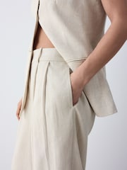 Neutral Elasticated Linen Rich Tapered Trousers - Image 5 of 8