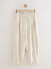 Neutral Elasticated Linen Rich Tapered Trousers - Image 6 of 8