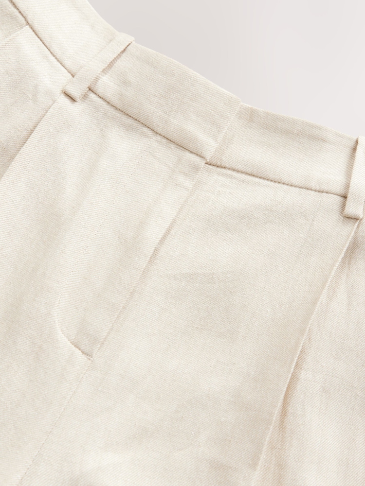 Neutral Elasticated Linen Rich Tapered Trousers - Image 8 of 8