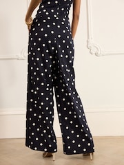 Marine/Blanc - Pantalon large à pois avec lin - Image 4 of 9