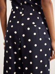 Marine/Blanc - Pantalon large à pois avec lin - Image 5 of 9