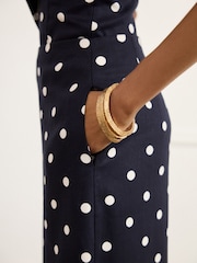 Marine/Blanc - Pantalon large à pois avec lin - Image 6 of 9