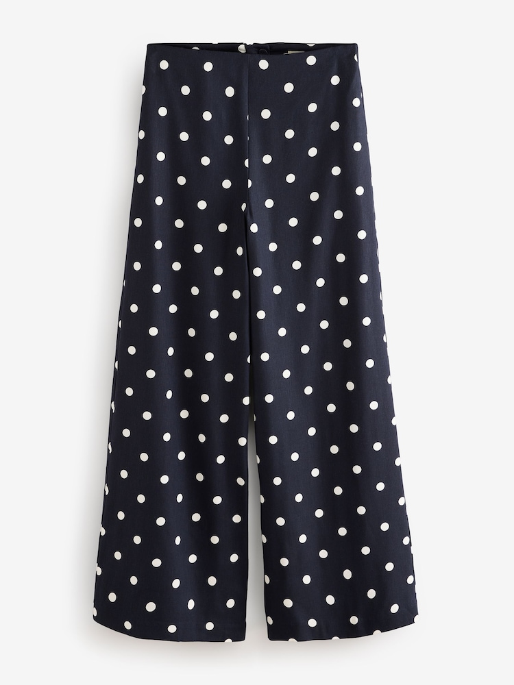 Marine/Blanc - Pantalon large à pois avec lin - Image 7 of 9
