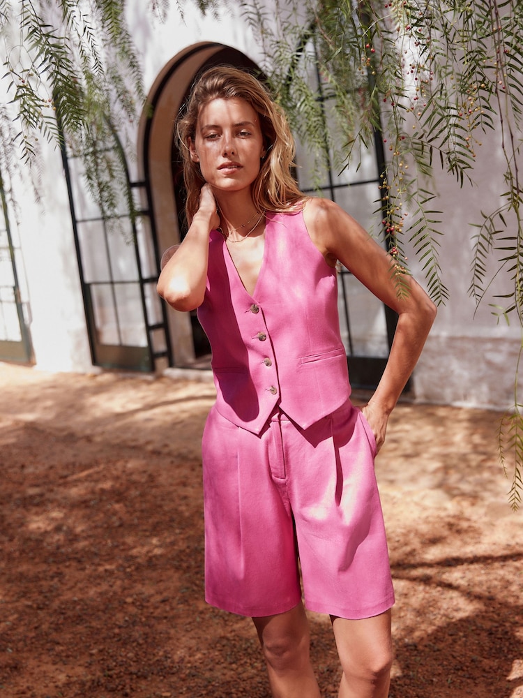 Pink Tailored Shorts with Linen - Image 1 of 4