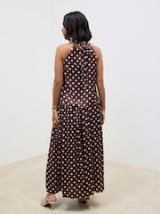 Brown Glossy Satin Polka Dot Maxi Skirt - Image 2 of 7