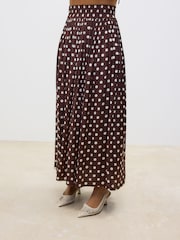 Brown Glossy Satin Polka Dot Maxi Skirt - Image 3 of 7