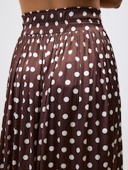 Brown Glossy Satin Polka Dot Maxi Skirt - Image 4 of 7