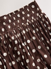 Brown Glossy Satin Polka Dot Maxi Skirt - Image 6 of 7