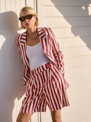 Red/Ecru Striped Tailored Shorts with Linen - Image 1 of 5