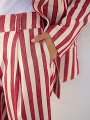Red/Ecru Striped Tailored Shorts with Linen - Image 4 of 5