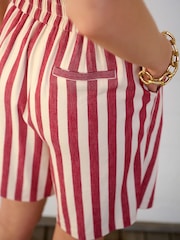 Red/Ecru Striped Tailored Shorts with Linen - Image 5 of 5