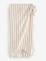 Ecru/Yellow Linen Rich Striped Wrap Midi Skirt - Image 5 of 7