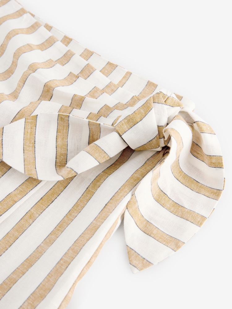 Ecru/Yellow Linen Rich Striped Wrap Midi Skirt - Image 7 of 7