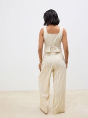 Yellow Striped Elastic Back Wide Leg Trousers with Linen - Image 2 of 7