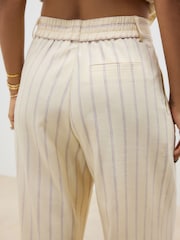 Yellow Striped Elastic Back Wide Leg Trousers with Linen - Image 4 of 7