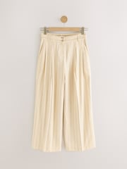 Yellow Striped Elastic Back Wide Leg Trousers with Linen - Image 5 of 7