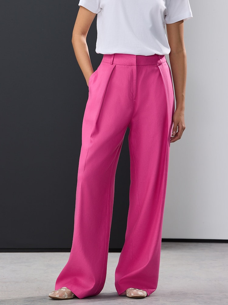 Pink Elastic Back Wide Leg Trousers with Linen - Image 2 of 4
