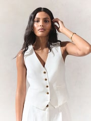 White Button Through V-Neck Waistcoat - Image 1 of 8
