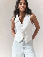 White Button Through V-Neck Waistcoat - Image 4 of 8