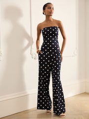 Navy/White Polka Dot Bandeau Top with Linen - Image 2 of 8