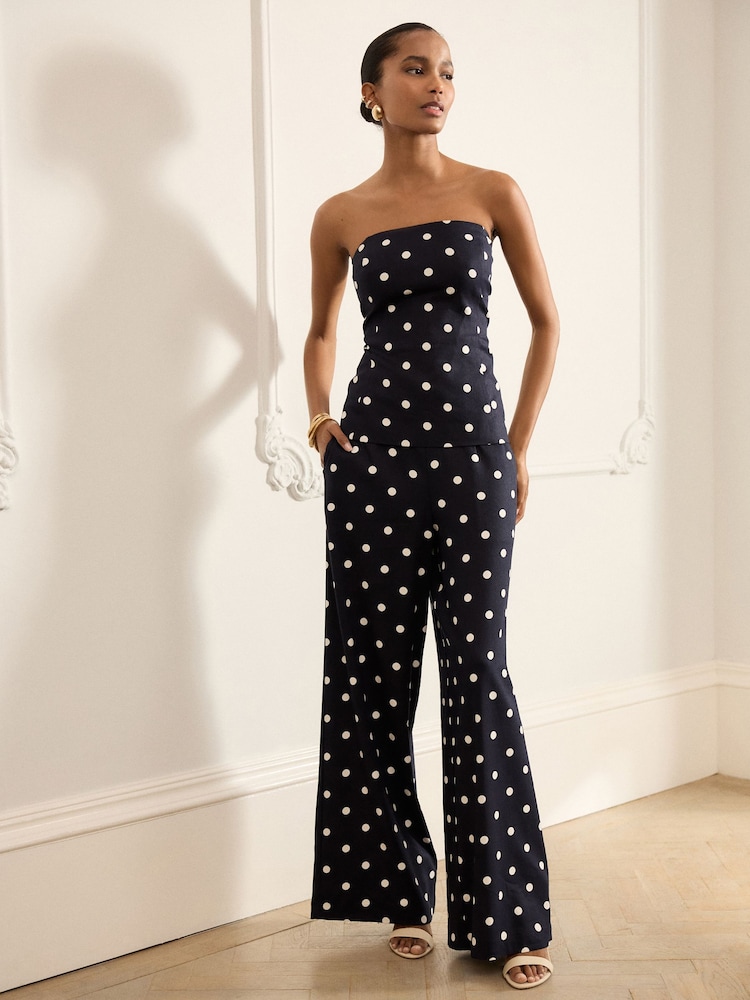 Navy/White Polka Dot Bandeau Top with Linen - Image 2 of 8