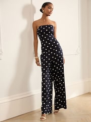 Navy/White Polka Dot Bandeau Top with Linen - Image 3 of 8
