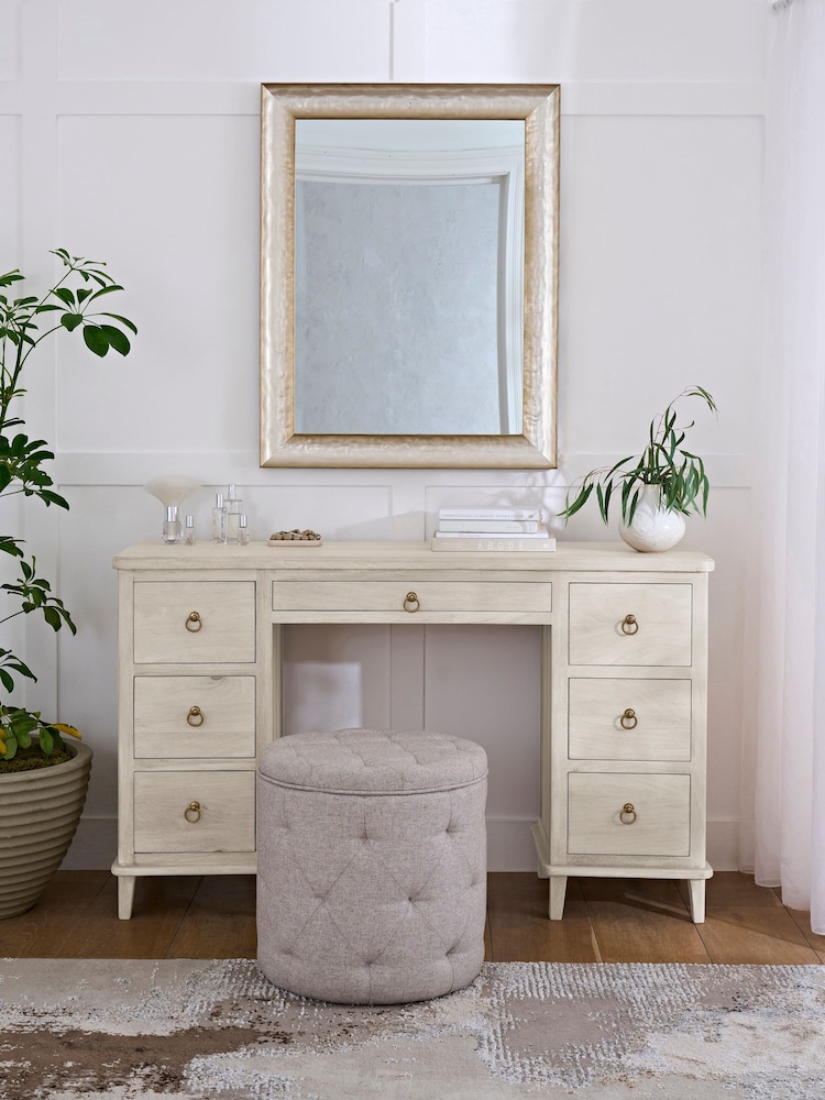 White Sadie Solid Mango Wood 7 Drawer Console Dressing Table - Image 1 of 13 White Sadie Solid Mango Wood 7 Drawer Console Dressing Table - Image 1 of 13