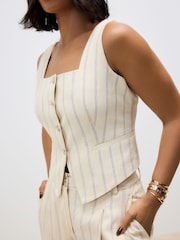 Yellow Striped Square Neck Waistcoat with Linen - Image 2 of 8