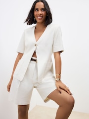 White Short Sleeve Jacket with Linen - Image 1 of 4