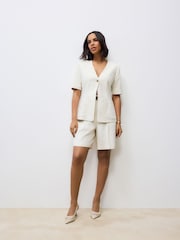 White Short Sleeve Jacket with Linen - Image 3 of 4
