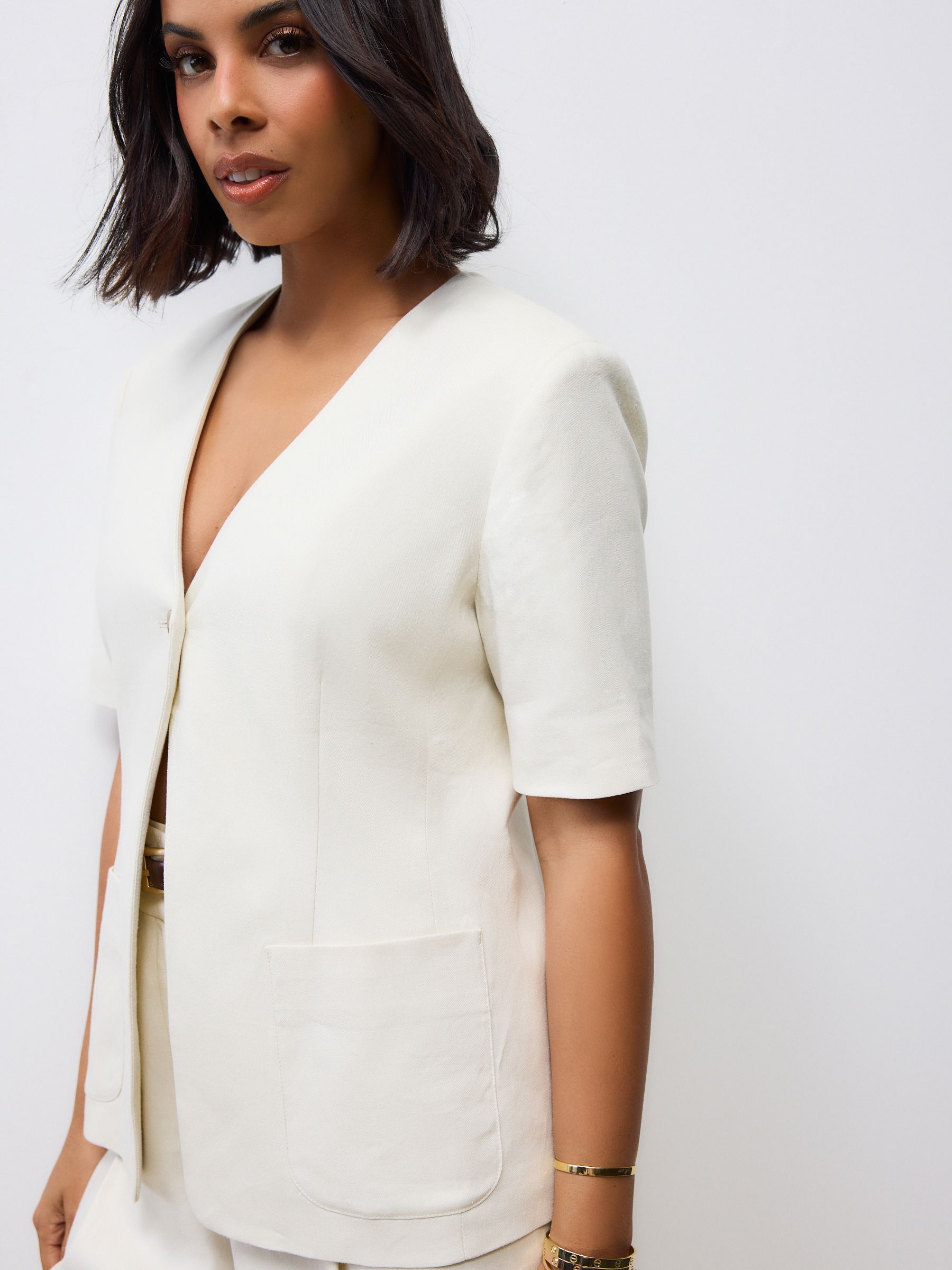 Buy White Short Sleeve Jacket with Linen from Next USA