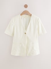 White Short Sleeve Jacket with Linen - Image 5 of 7