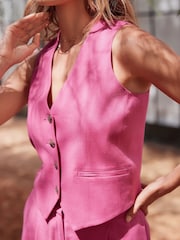 Pink Button Through Waistcoat with Linen - Image 5 of 8