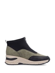 Rieker Womens Green Front Zip Wedge Boots - Image 2 of 10