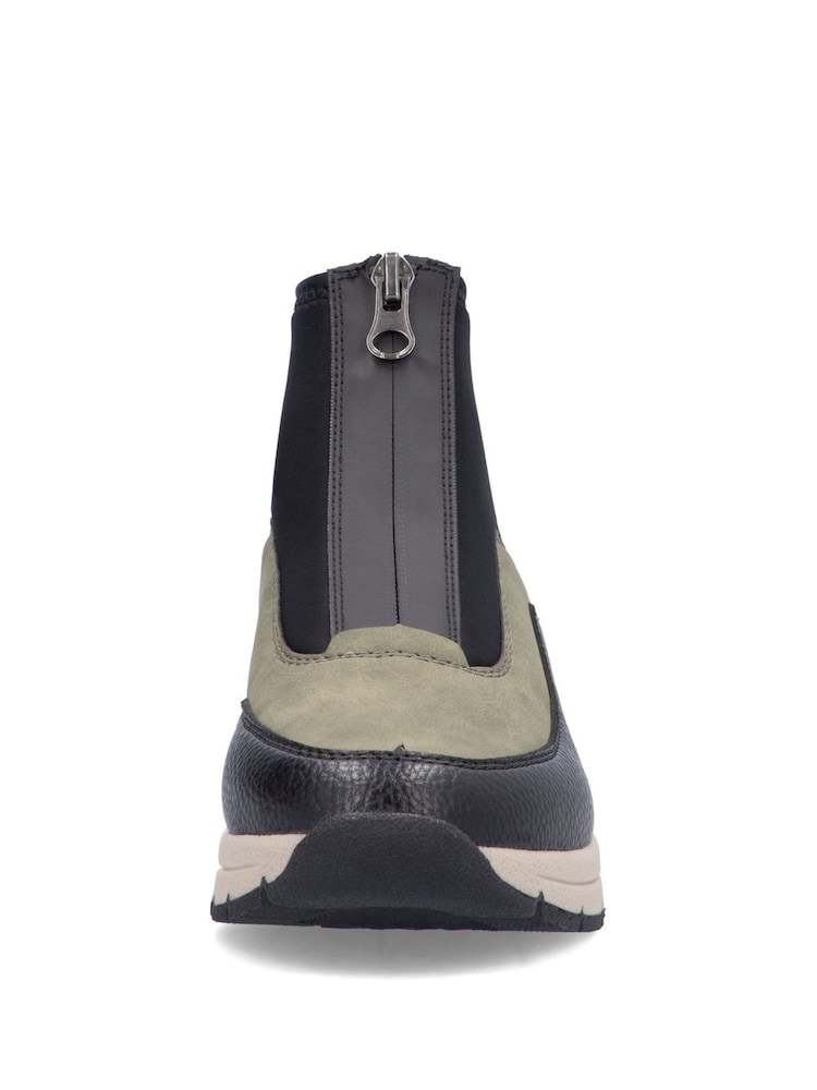 Rieker Womens Green Front Zip Wedge Boots - Image 5 of 10