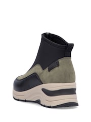 Rieker Womens Green Front Zip Wedge Boots - Image 6 of 10
