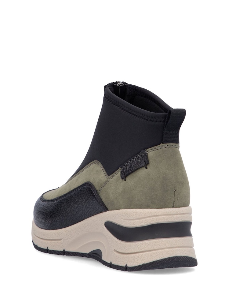 Rieker Womens Green Front Zip Wedge Boots - Image 6 of 10