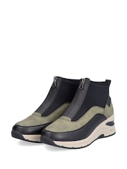 Rieker Womens Green Front Zip Wedge Boots - Image 7 of 10